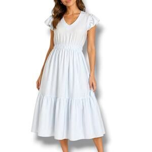 Hello Honey Cassidy McBride Light Blue Tiered Midi Dress Romantic Feminine